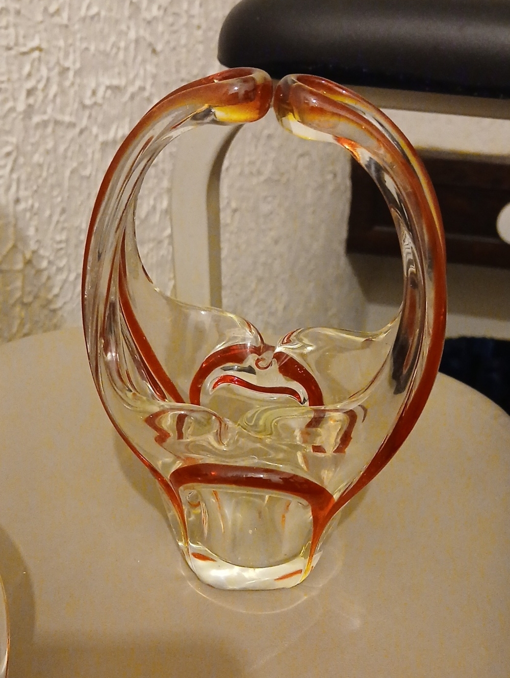 Murano RED/ ORANGE/ CLEAR MURANO GLASS BASKET VASE 7" TALL Excellent Condition